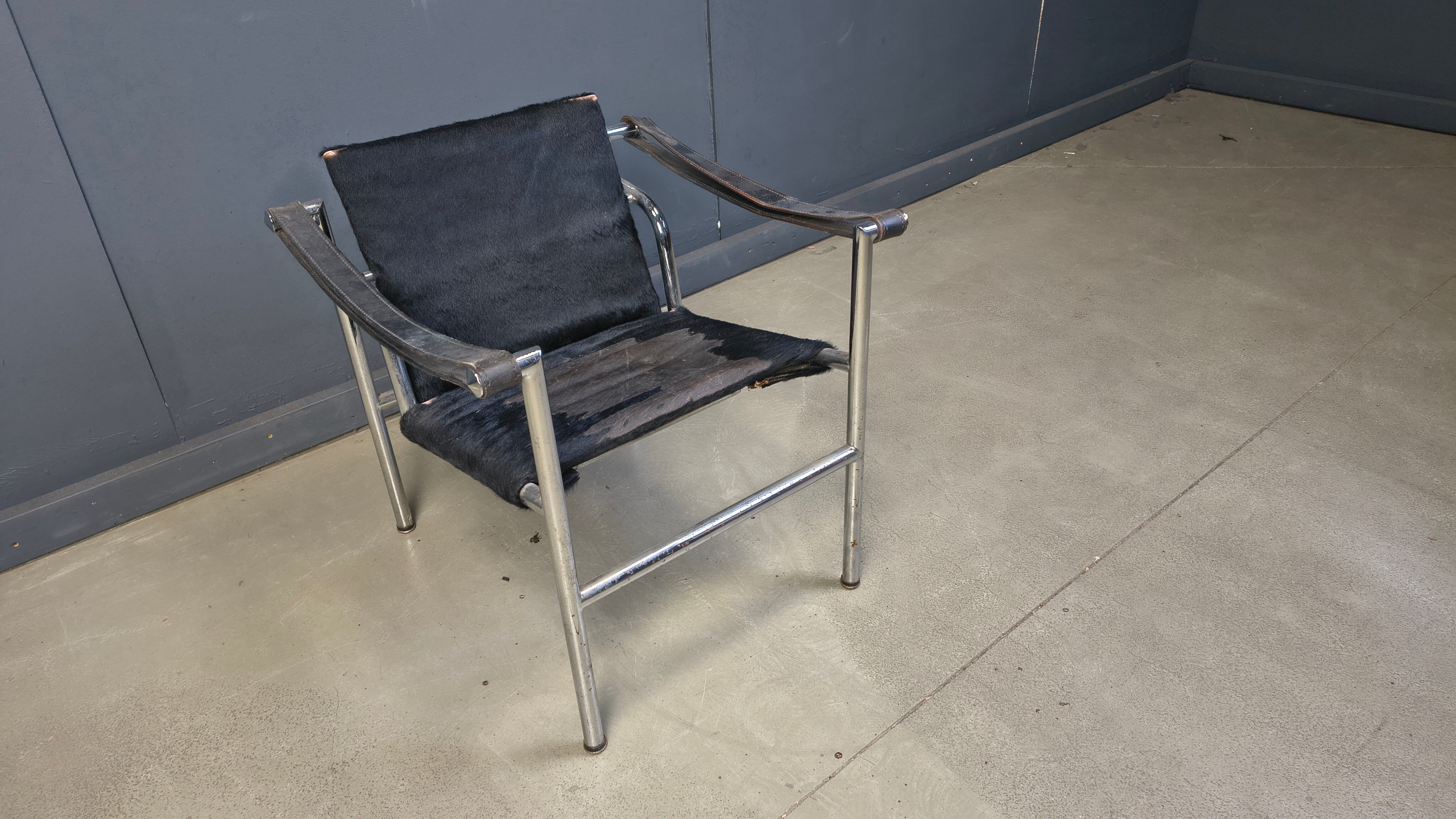 LC-1 chair in black ponyskin by Le Corbusier for Cassina 1970s