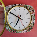 Vintage rectangular silent wall pendulum clock "FFR red flowers"