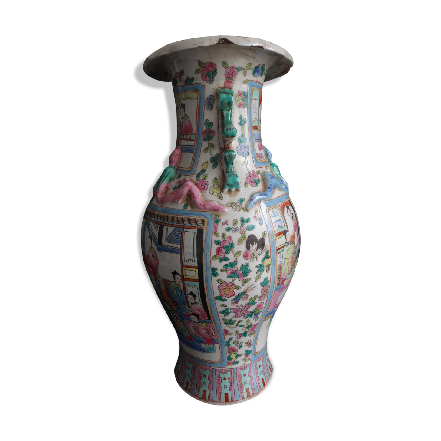 Chinese vase pink family 46cm porcelain China kangxi brand 19th