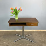 Swivel TV stand/side table, chrome frame with dark walnut, 1970s