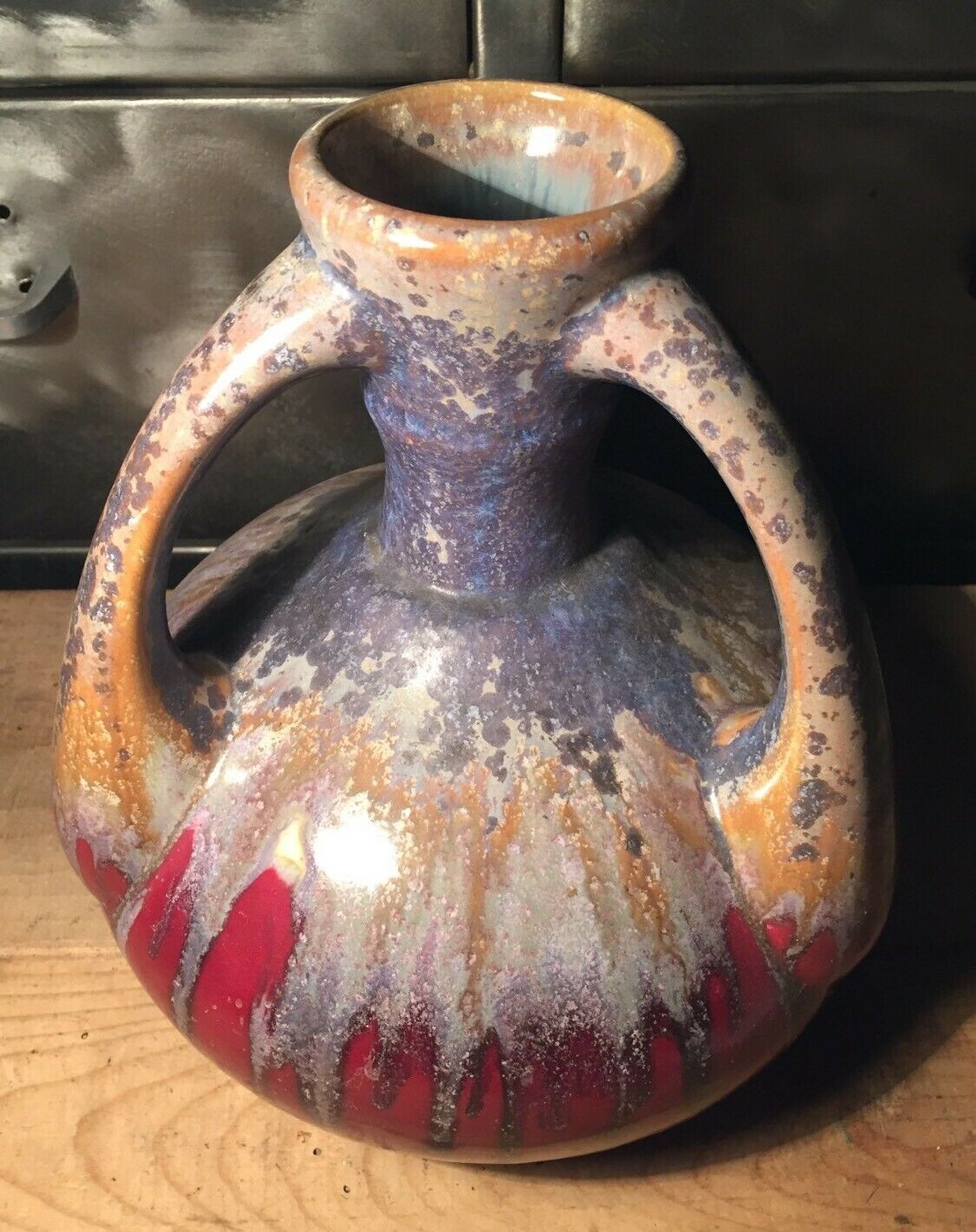 Vase in flamed sandstone with 3 handles Gustave de Bruyn earthenware Fives 1930
