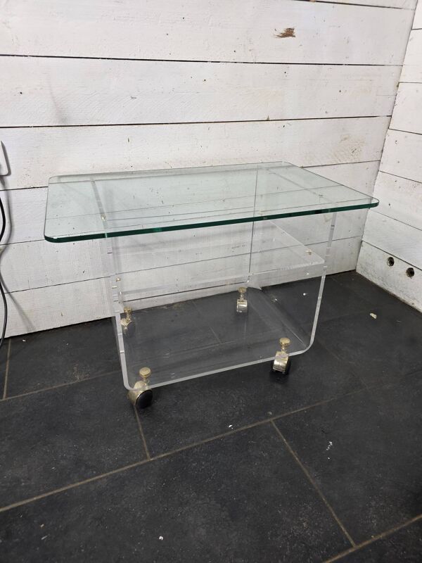Table Basse Vintage en Plexiglas et Verre par David Lange Années 70