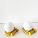 Pair of Tissot wall lights in wood and opaline globe, 1960
