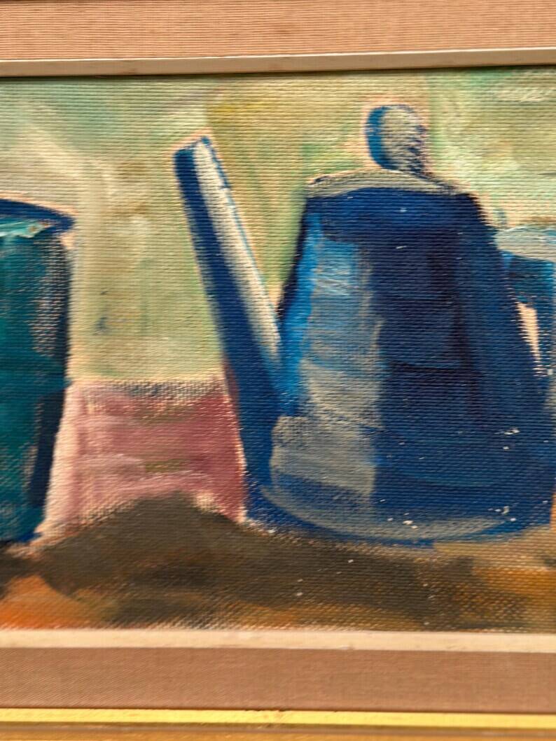 Large Original Swedish Oil on Panel – “Kettle Bowl and Glass” by Louis Zelig – Signed – Vintage & Framed – 40 × 80 cm (15.7" × 31.5")