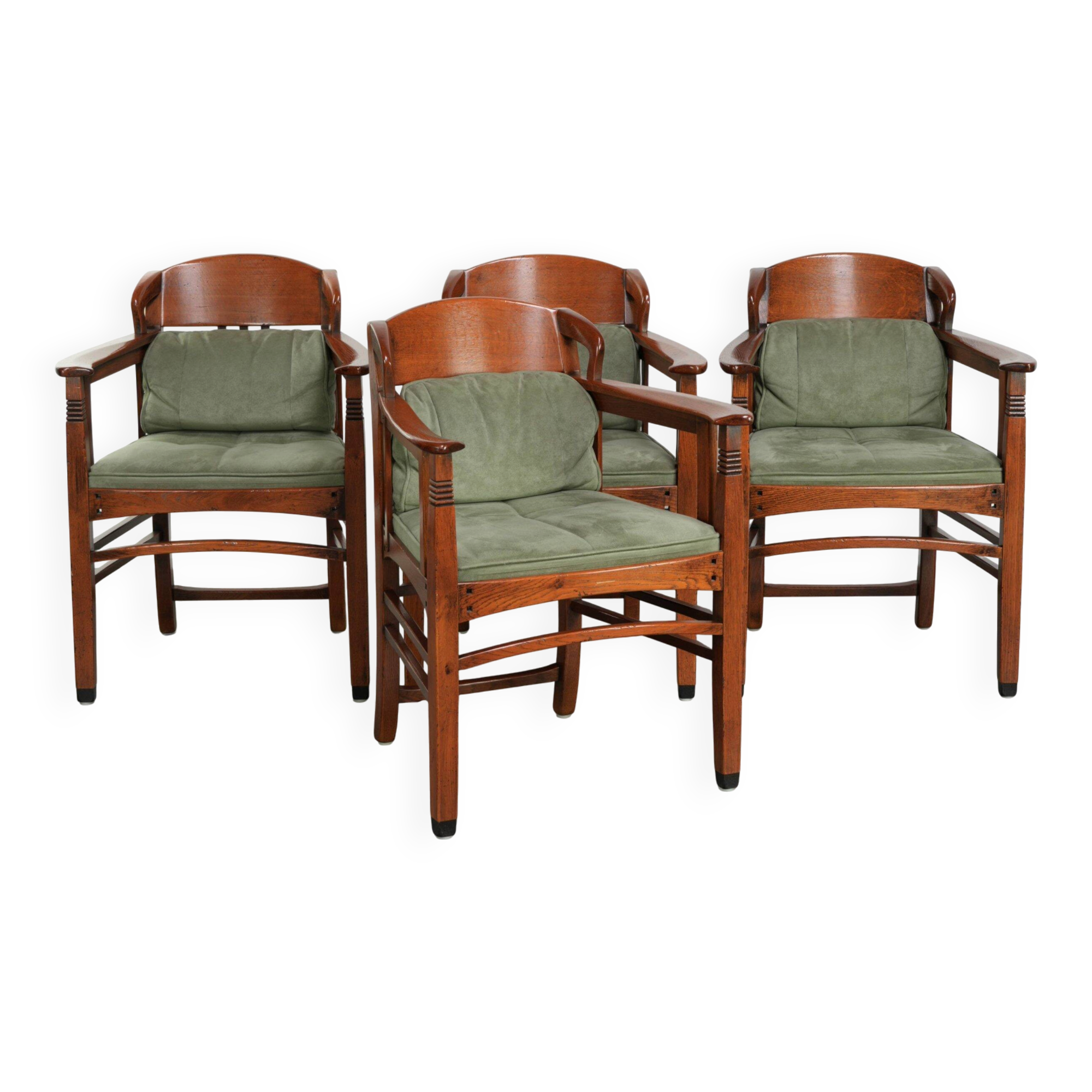 Set of 4 Art Nouveau/Jugendstil dining chairs with suede upholstery