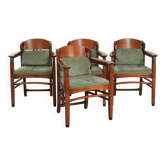 Ensemble de 4 chaises de salle à manger Art Nouveau/Jugendstil avec revêtement en daim.