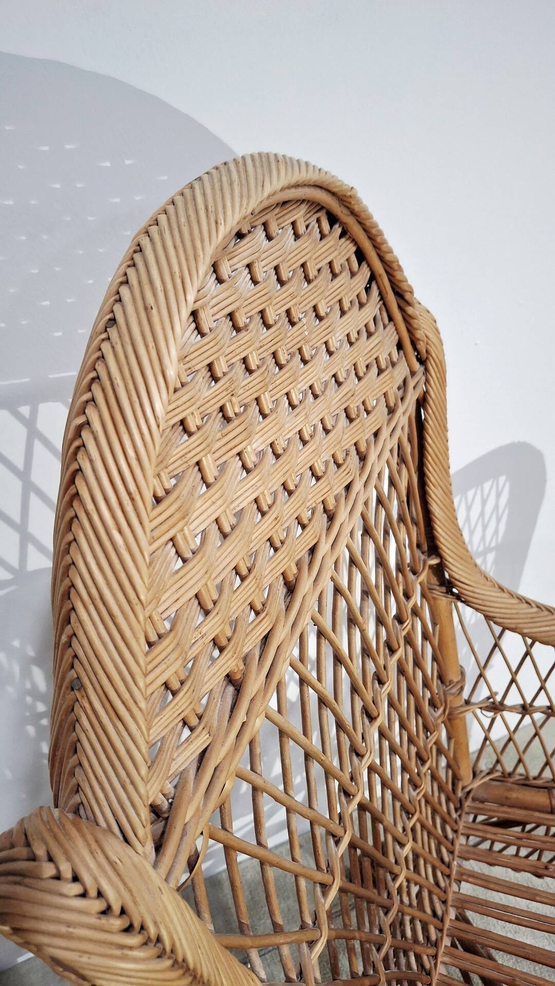 Vintage 1980s Rattan Armchair – Boho Wicker Accent Chair