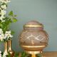 Vintage Art Deco globe table lamp in pink and gold glass.