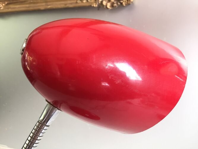 Lampe bauhaus métal laqué rouge&flexible chromé/c1950/design vintage