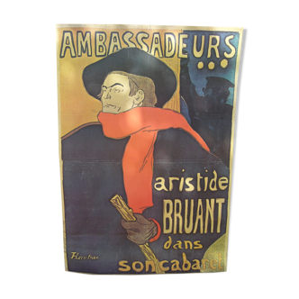 Affiche Aristide Bruant aux Ambassadeurs par Toulouse-Lautrec