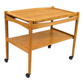 Chariot de service en chêne des années 1960-1970 avec plateau par Poul Hundevad, Danemark