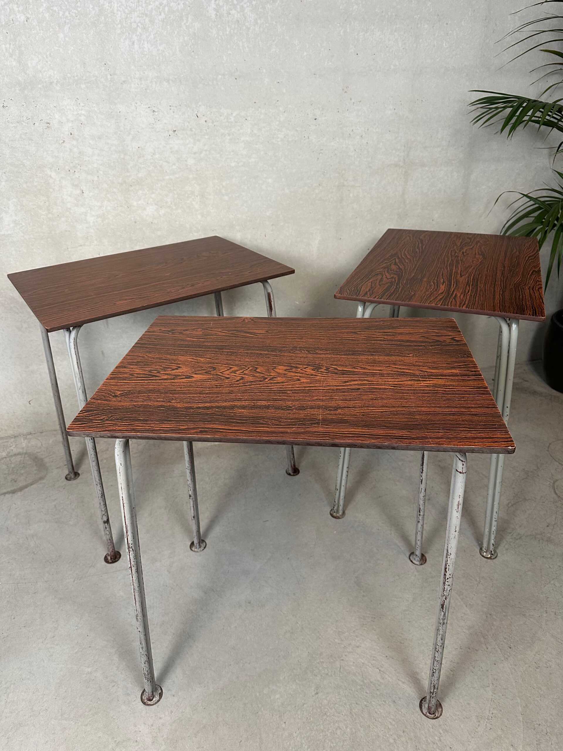 Vintage industrial school tables – steel and composite