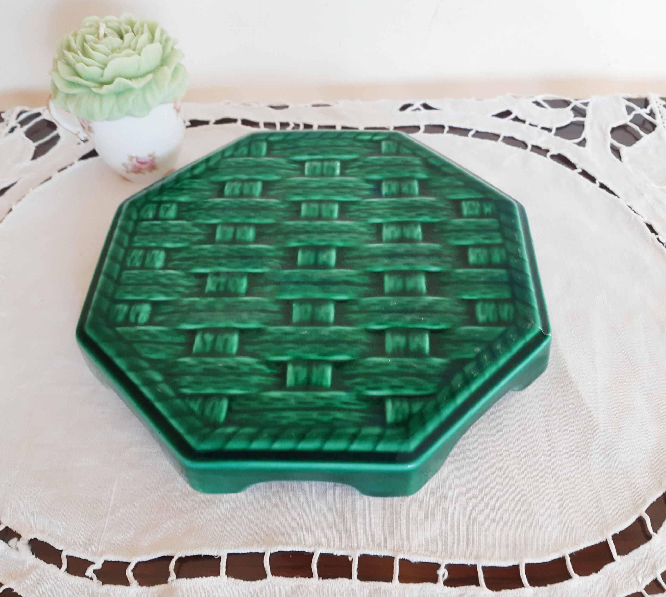 Digoin art deco trivet, vintage French, 1940s