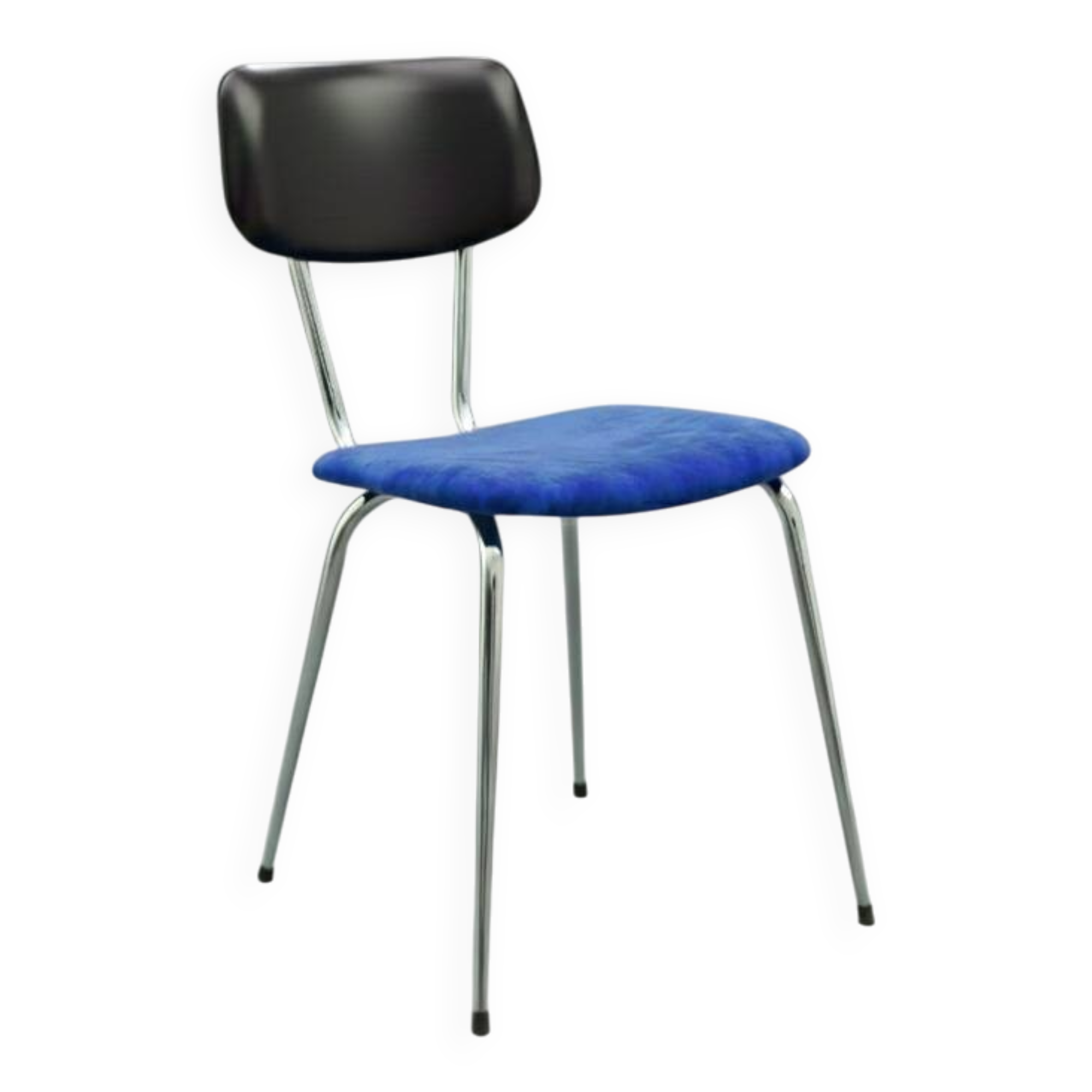 Chrome chair from the 70s – seat in electric blue velvet.
