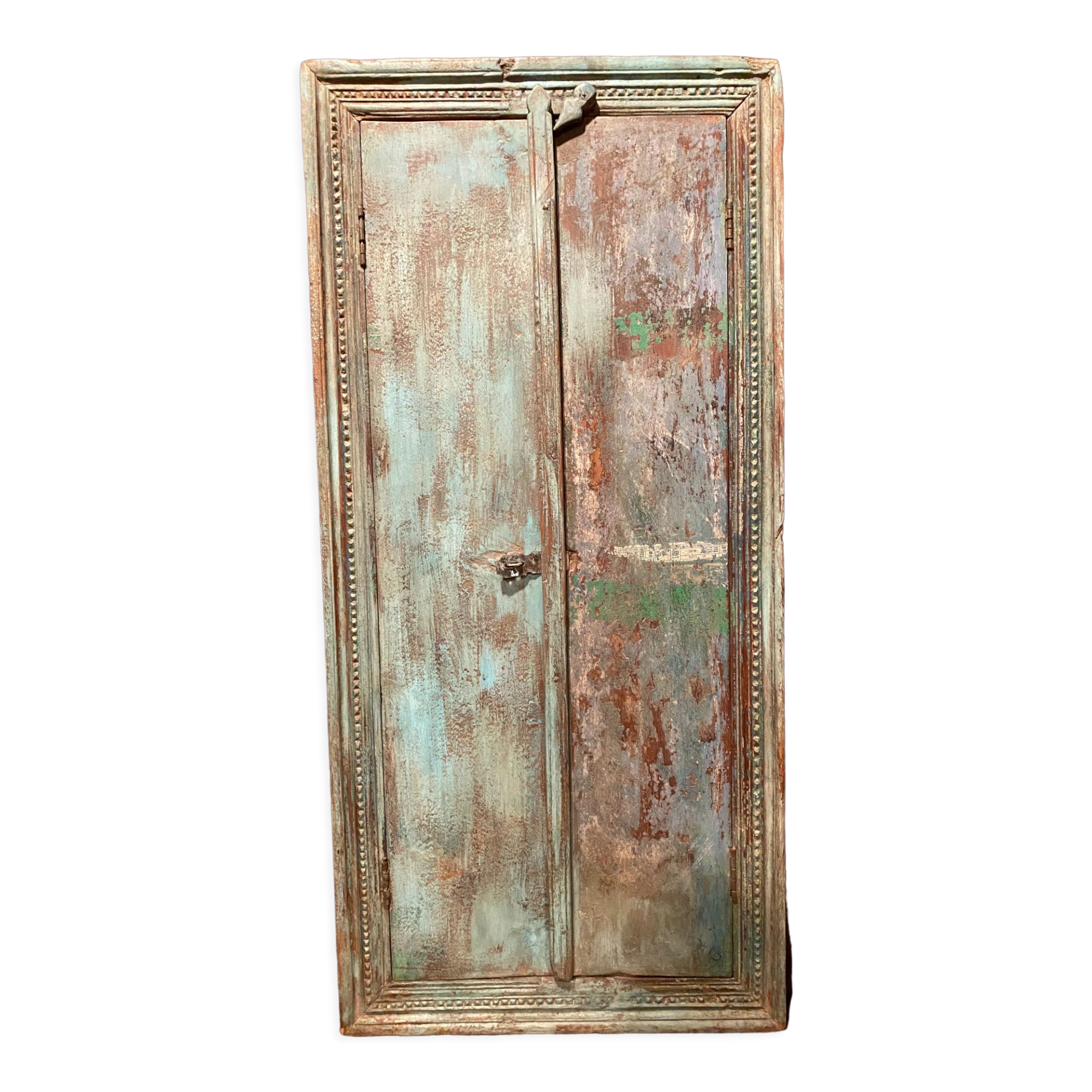 Old Indian window in blue lacquered wood