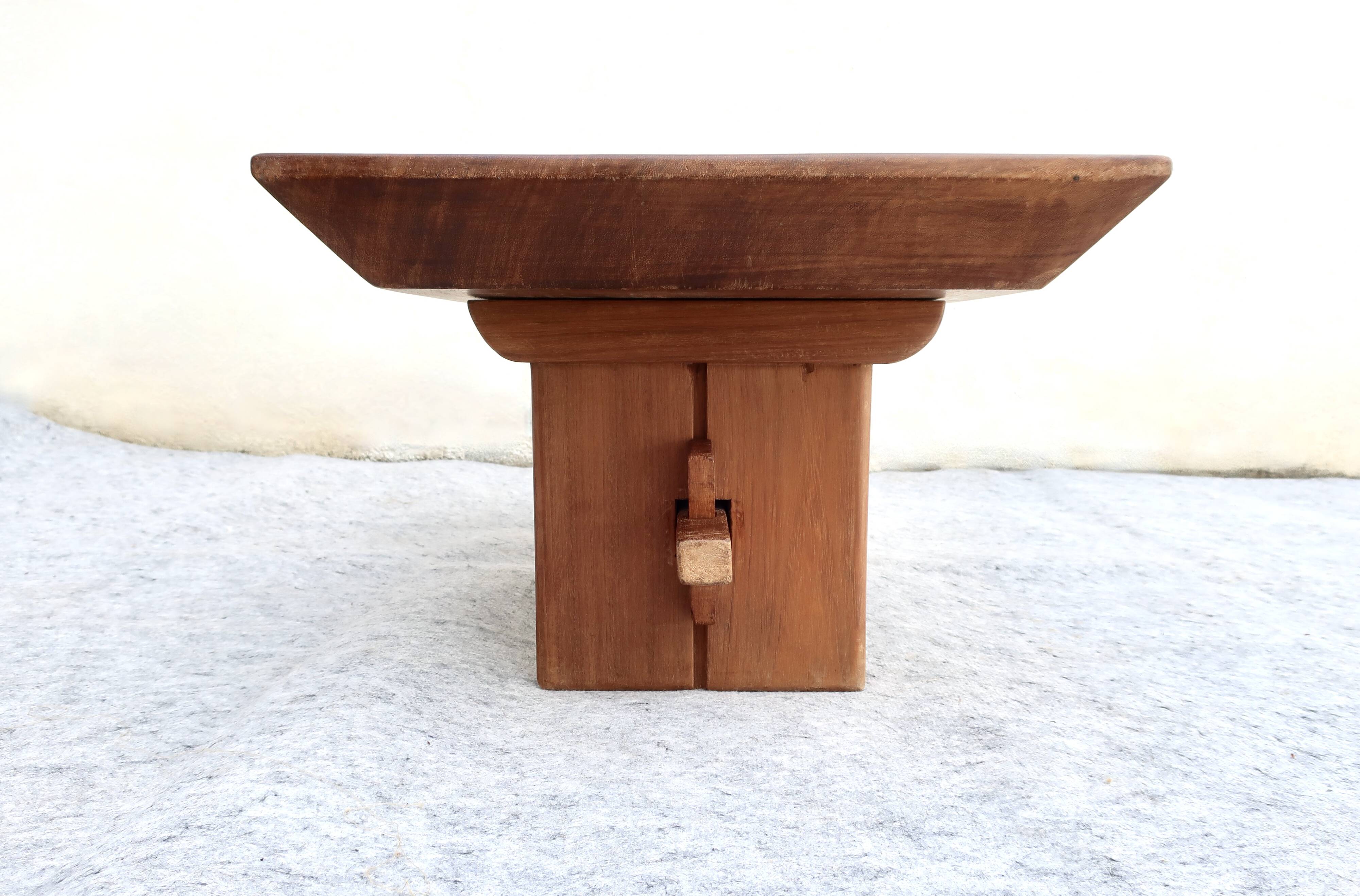 Scandinavian "Brutalist" Coffee Table, Japandi Style, Solid Teak, 20th Century