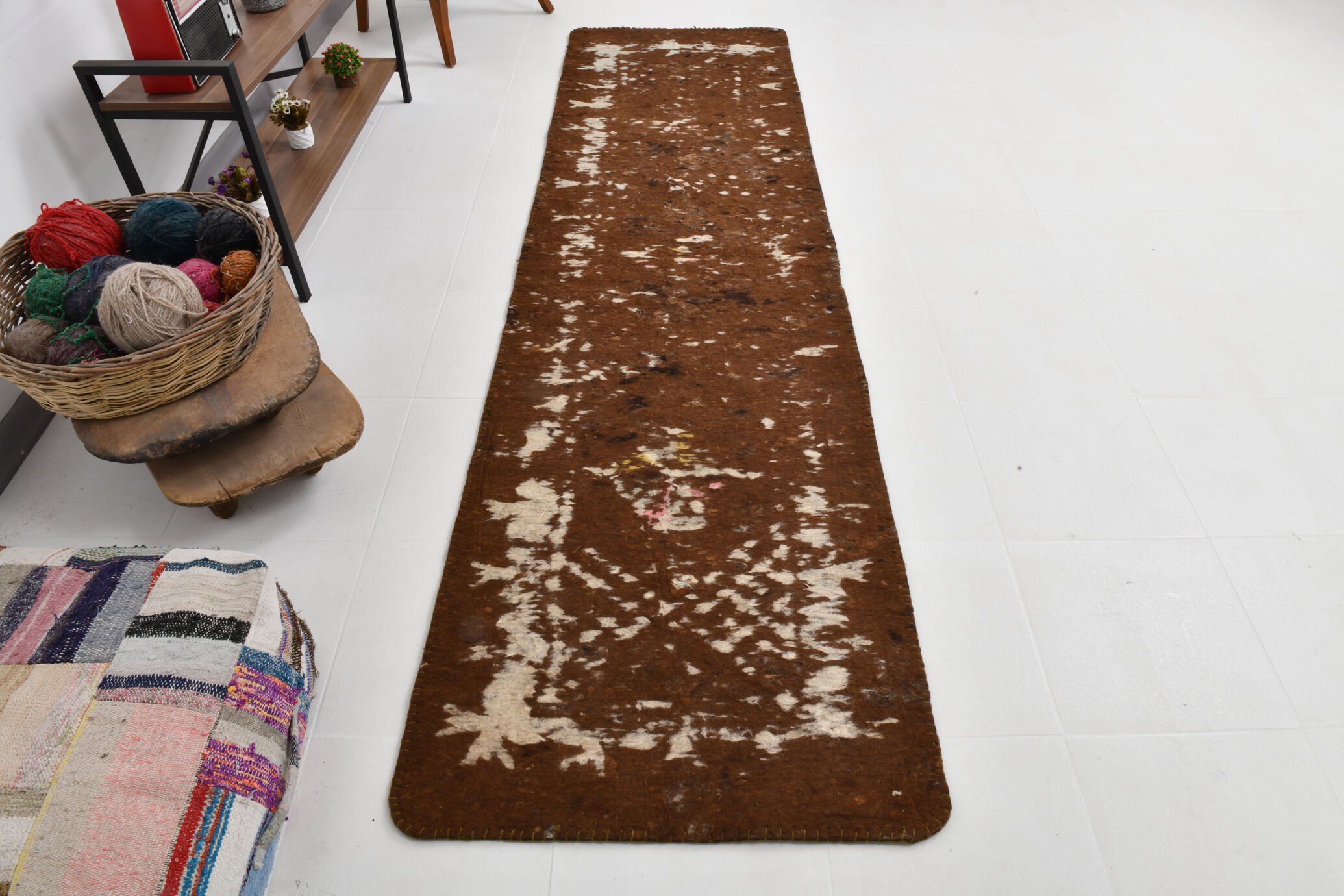 3x10 neutal brown felt vintage runner rug,85x307cm