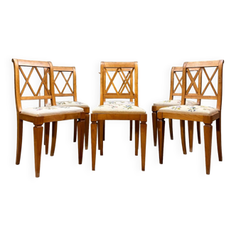 Suite de six chaises en bois naturel de style directoire xix eme siècle