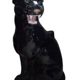 Black panther in ceramic imposing & transformable into lamp Italy circa 1970 Hollywood Regency