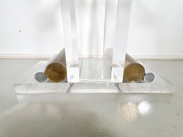 Table console Charles Hollis Jones en lucite, laiton et verre, 1970
