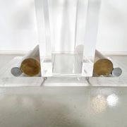Console table by Charles Hollis Jones in lucite, brass, and glass, 1970.
