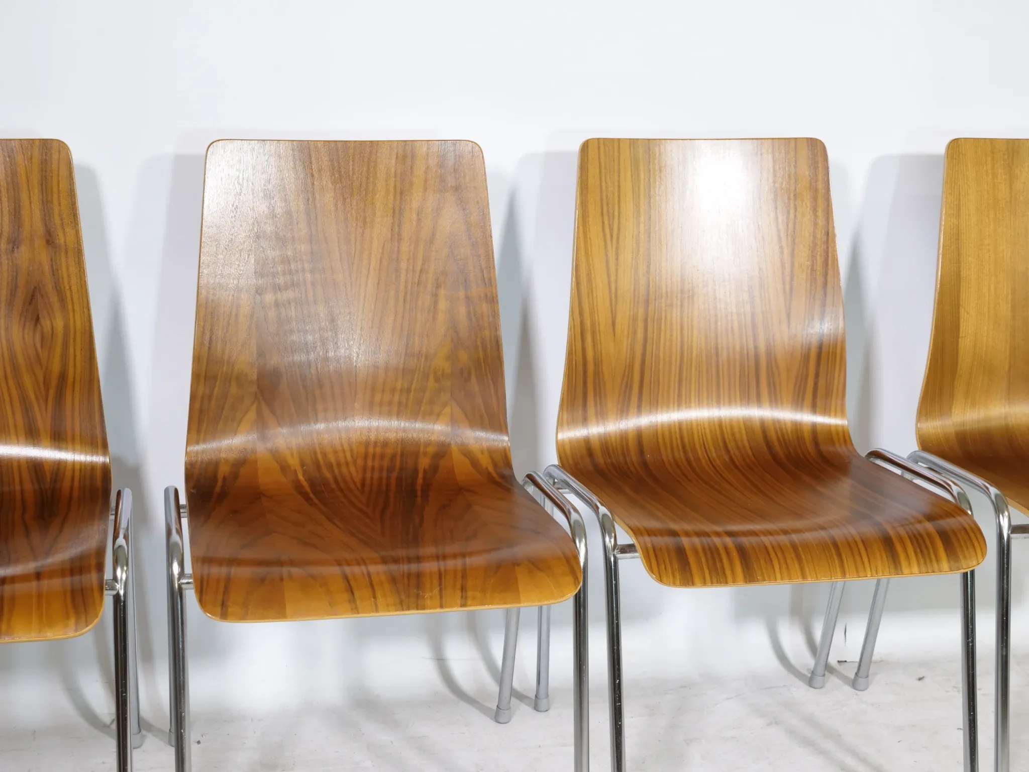 Mid-Century Shell Chairs in Teak and Metal Set of 4, 1970s