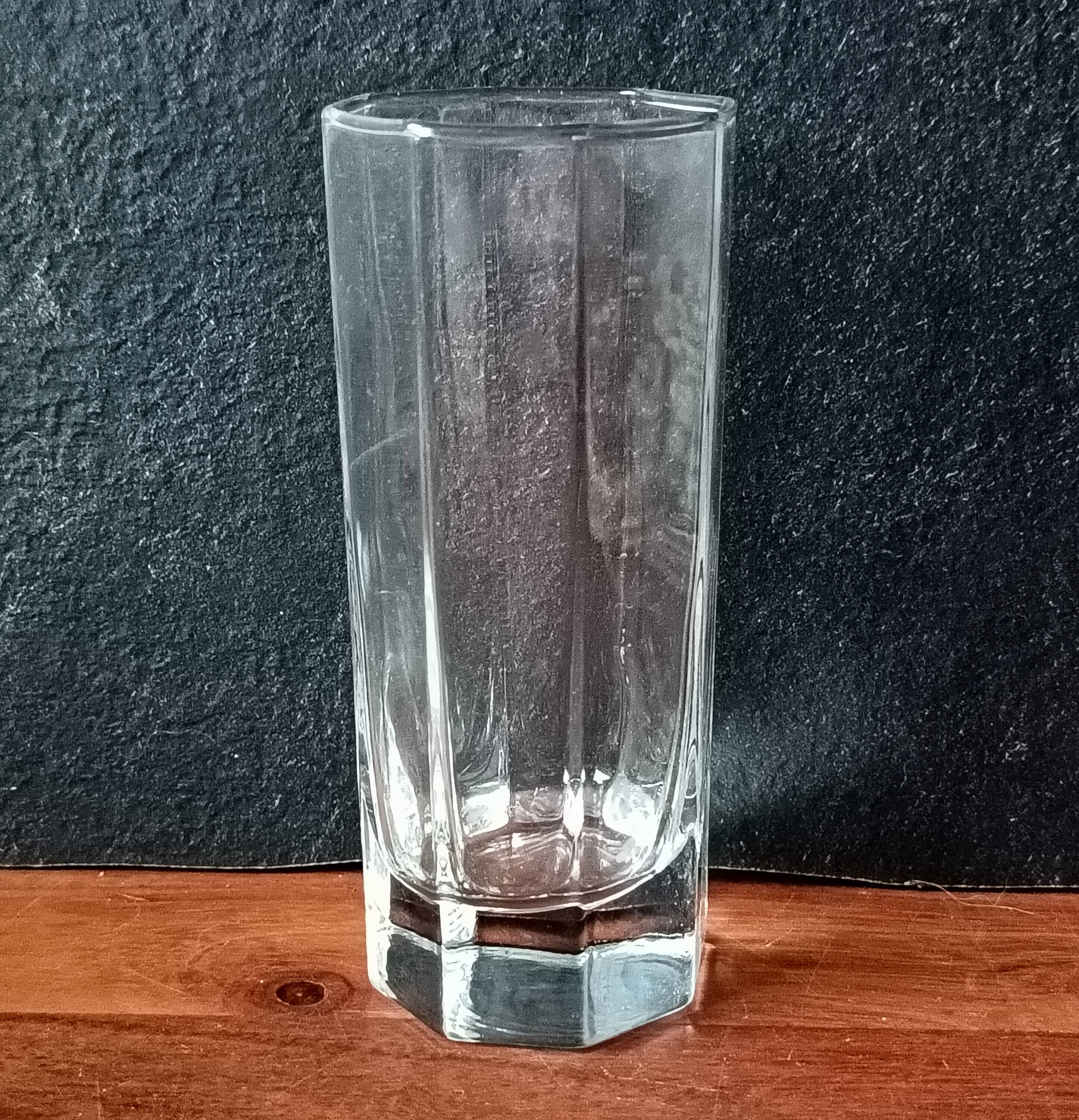 6 tall, octagonal, transparent vintage Luminarc Octime glasses (14 cl capacity)