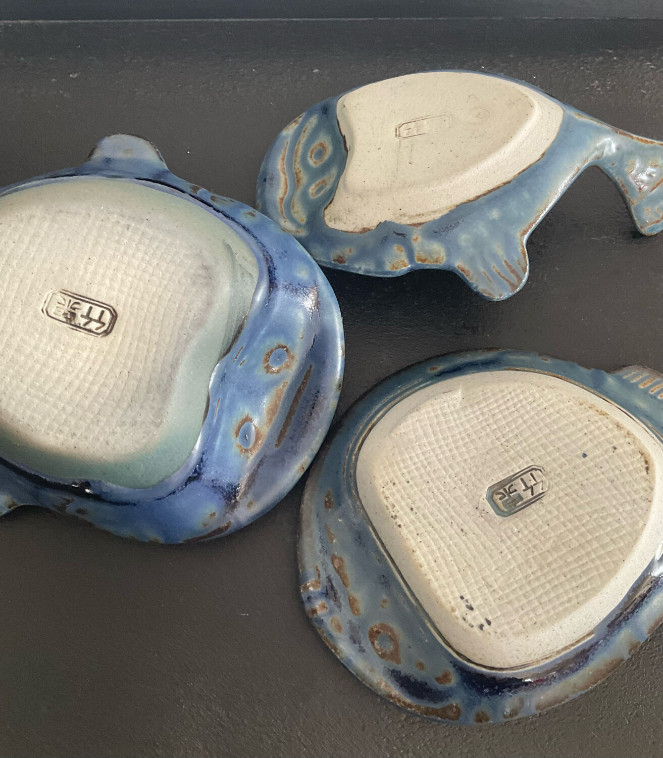 Series of 3 empty vintage pocket in Japanese ceramic stamped