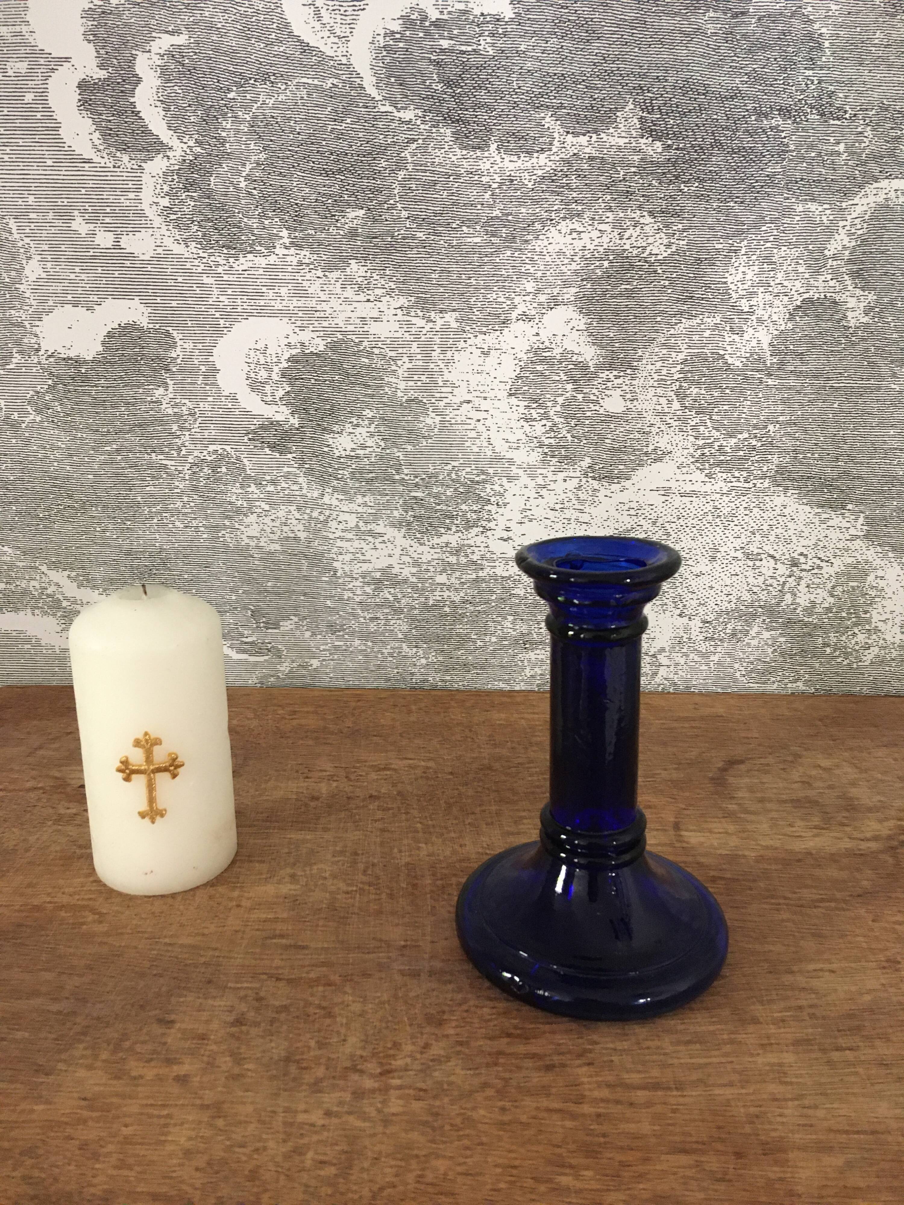 Blue glass candlestick