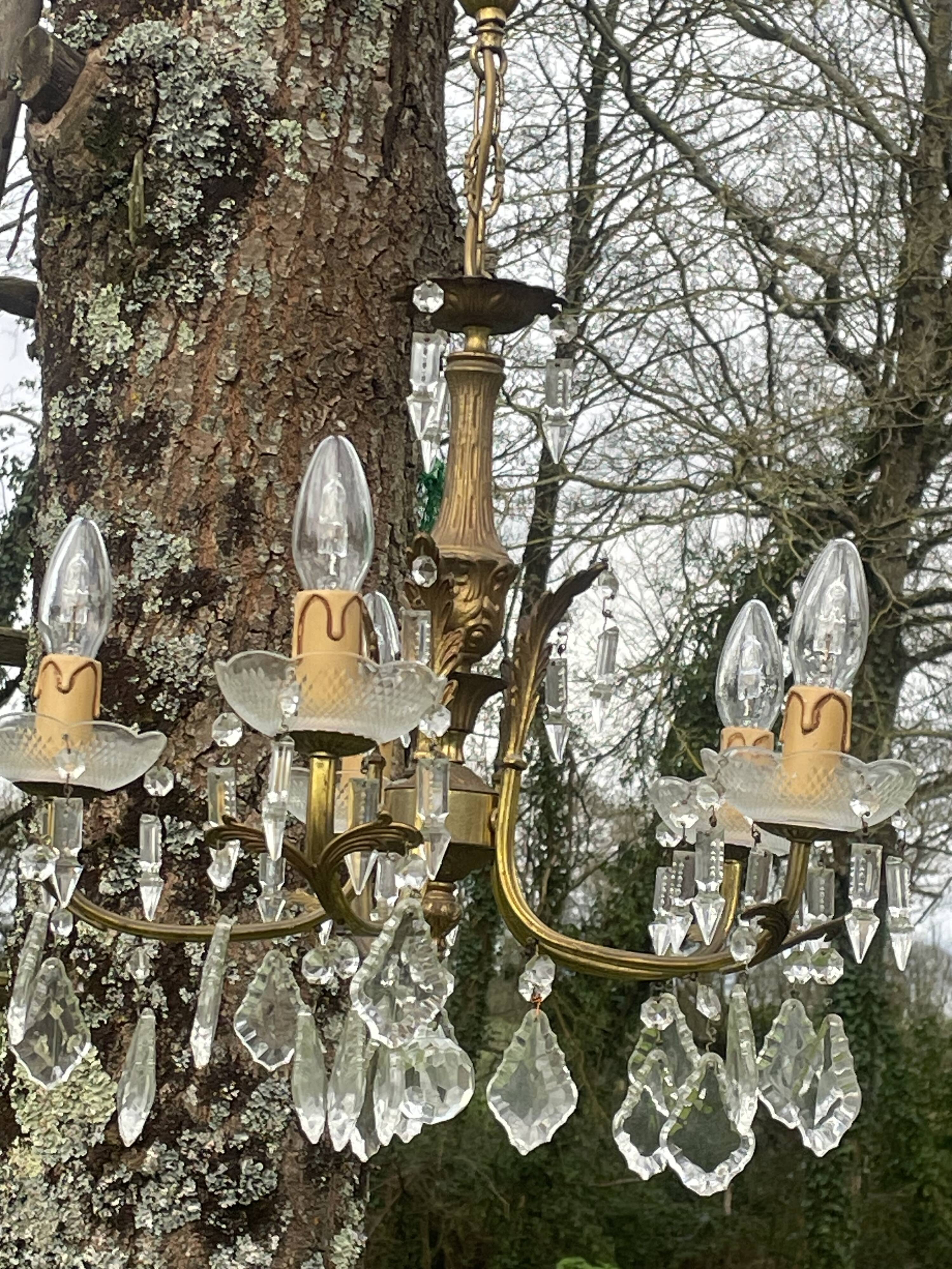 5-light bronze chandelier with glass tassels