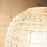 1960s Holophane Ball Pendant Chandelier, Thick Glass, 30 cm, and Vintage Brass