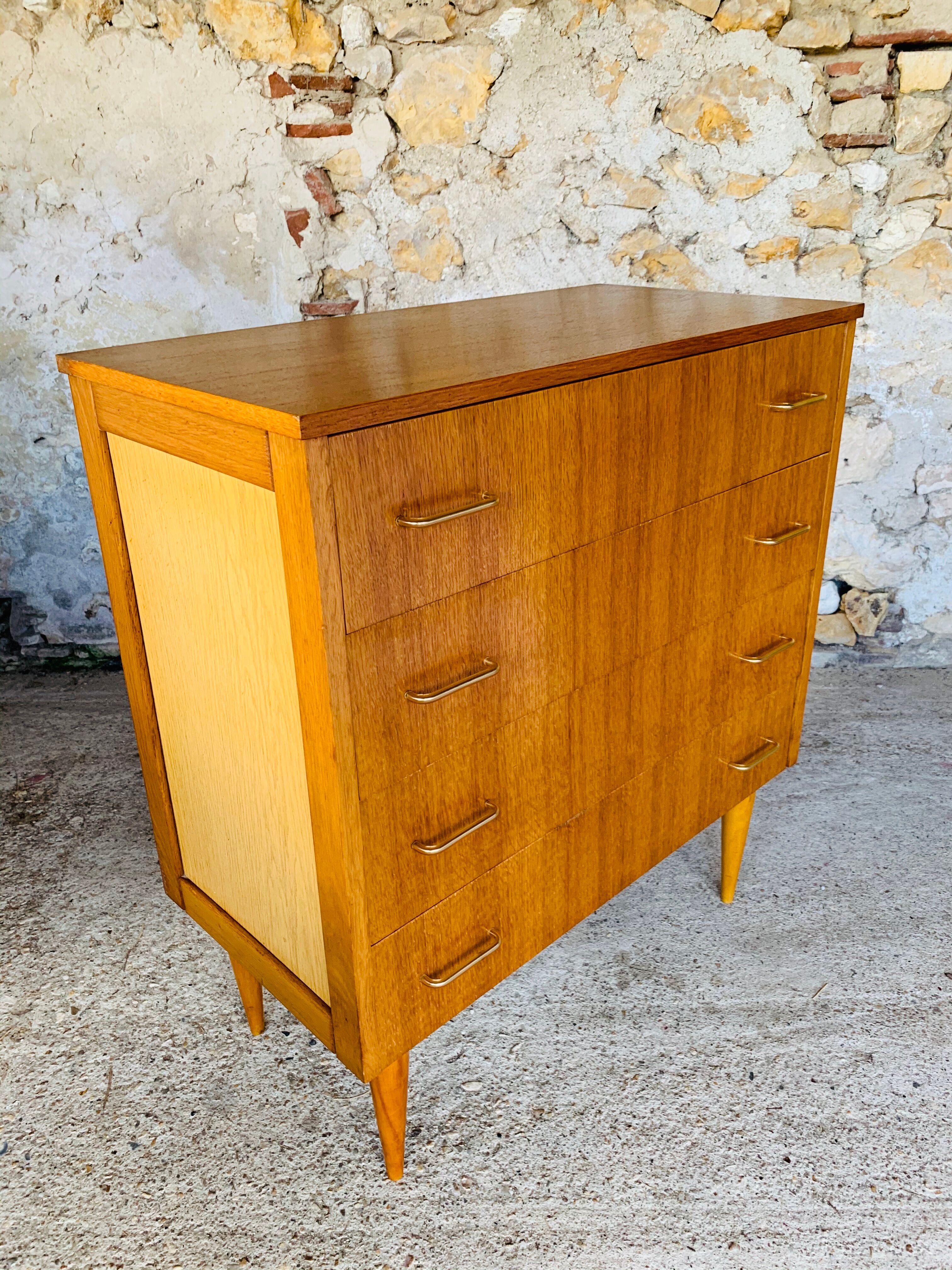 Two-color vintage chest of drawers with 4 drawers, circa 70's