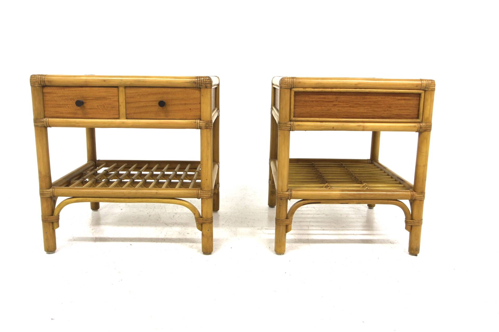 Set of 2 rattan bedside tables, Dux, Sweden, 1960