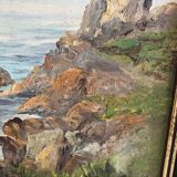 Ancienne huile sur toile signée Tanguy côte rocheuse en Bretagne
