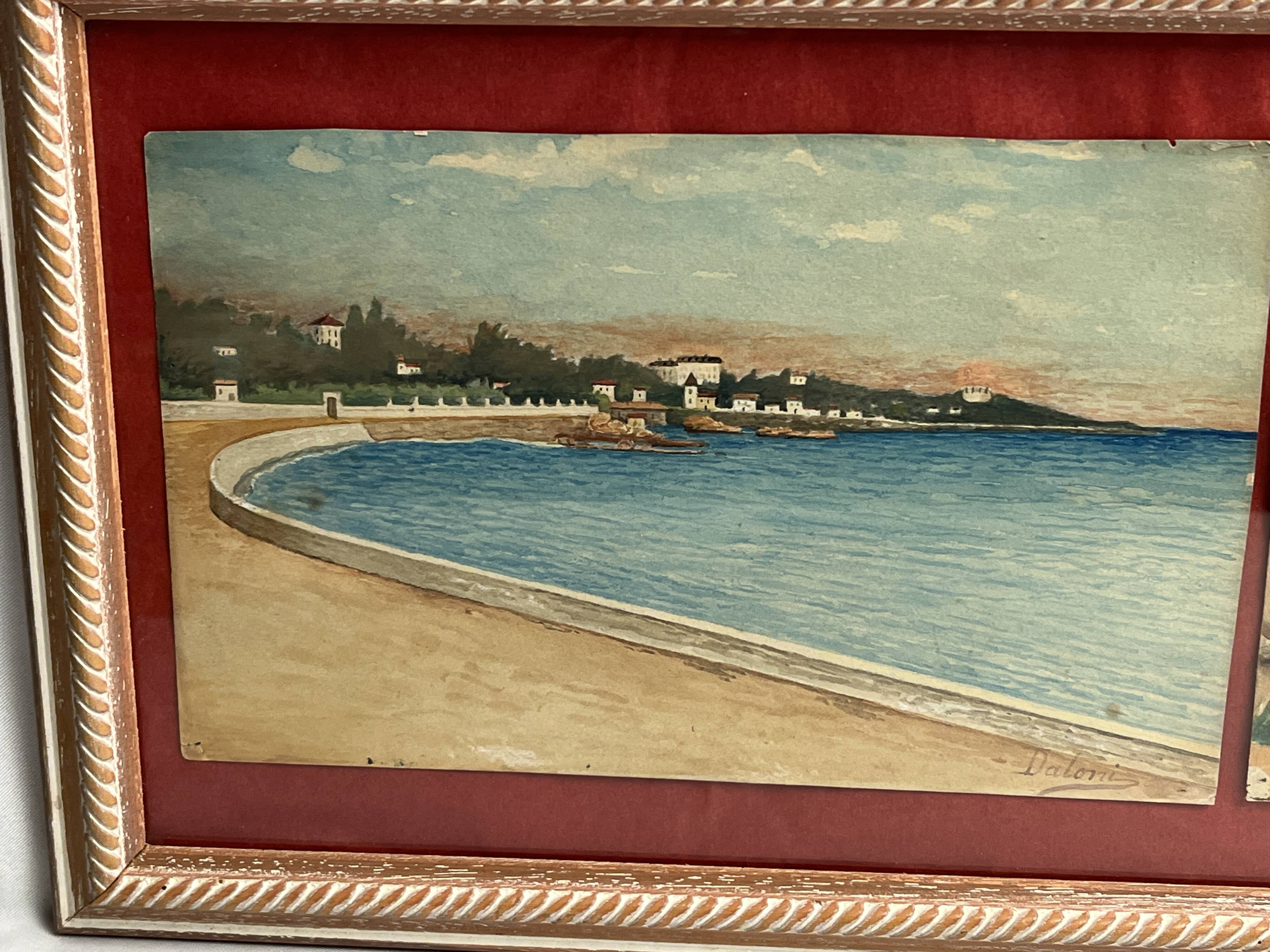 Daloni, pair of watercolors of the Mediterranean seaside, 20th century frame