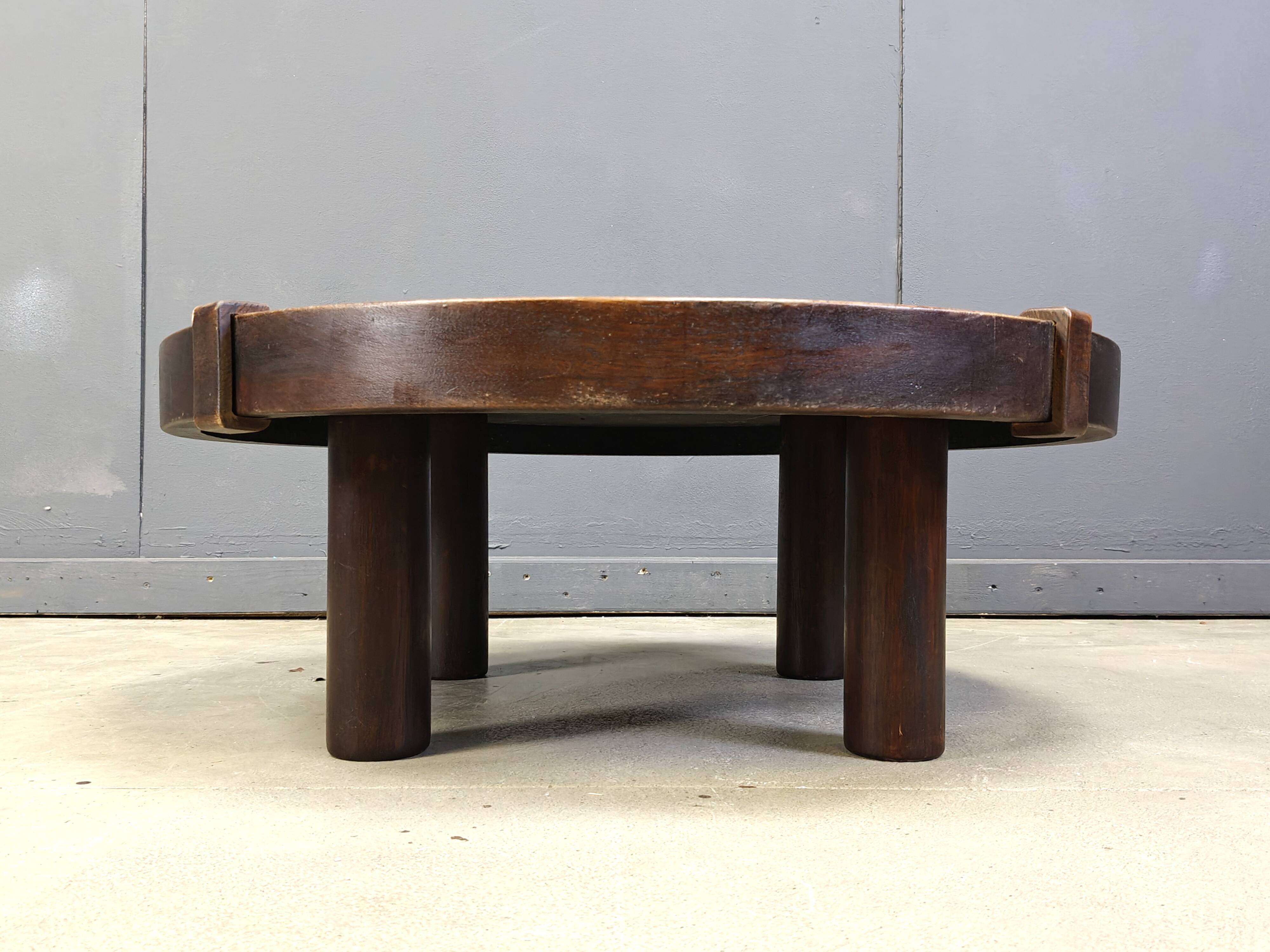 Round Vallauris ceramic coffee table by Barrois, 1960s