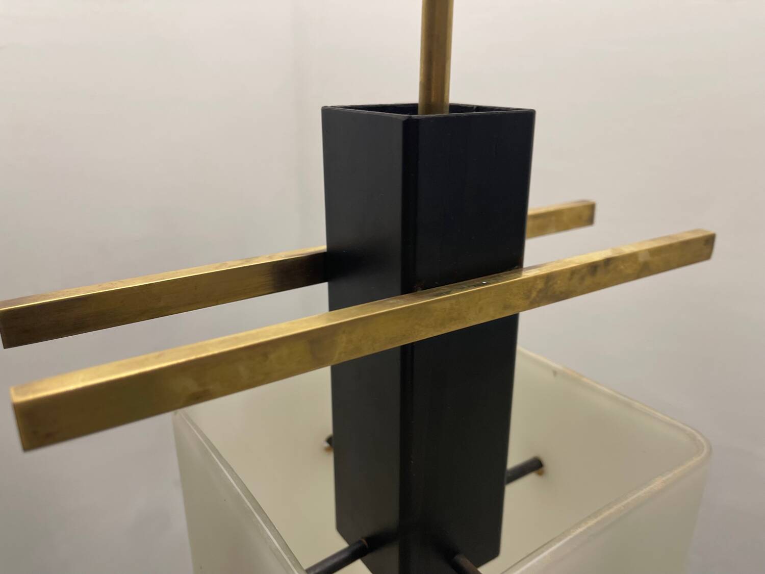 Opaline Glass Brass Light Pendant 1950’s