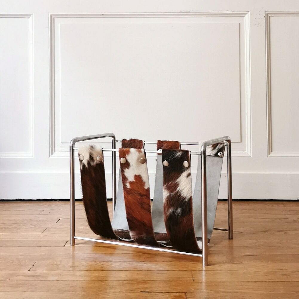 Magazine holder chrome and leather, 1970