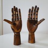 Pair of articulated wooden hands