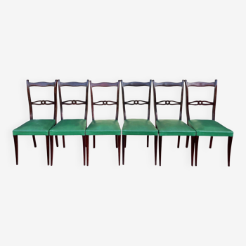 Ensemble italien de six chaises vintage noires et vertes 1960