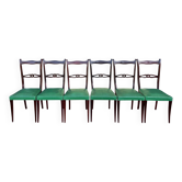 Ensemble italien de six chaises vintage noires et vertes 1960