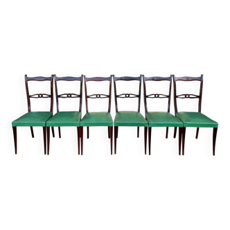 Ensemble italien de six chaises vintage noires et vertes 1960