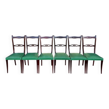 Ensemble italien de six chaises vintage noires et vertes 1960