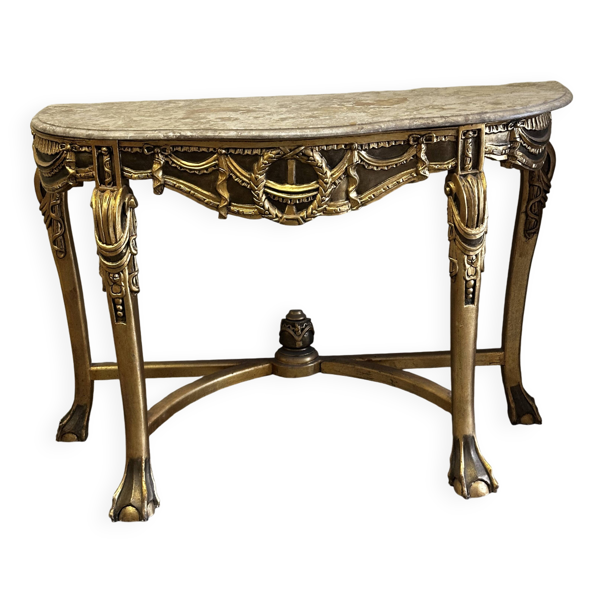 Hollywood Regency Console - Gilded Wood and Marble