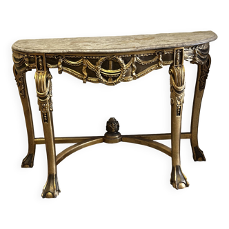 Console Hollywood Regency - Bois doré et Marbre