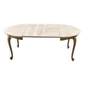 Table à manger ronde extensible Louis XV rénové en bois brut XXème 200cm