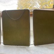 Vintage vertical beveled triptych barber mirror