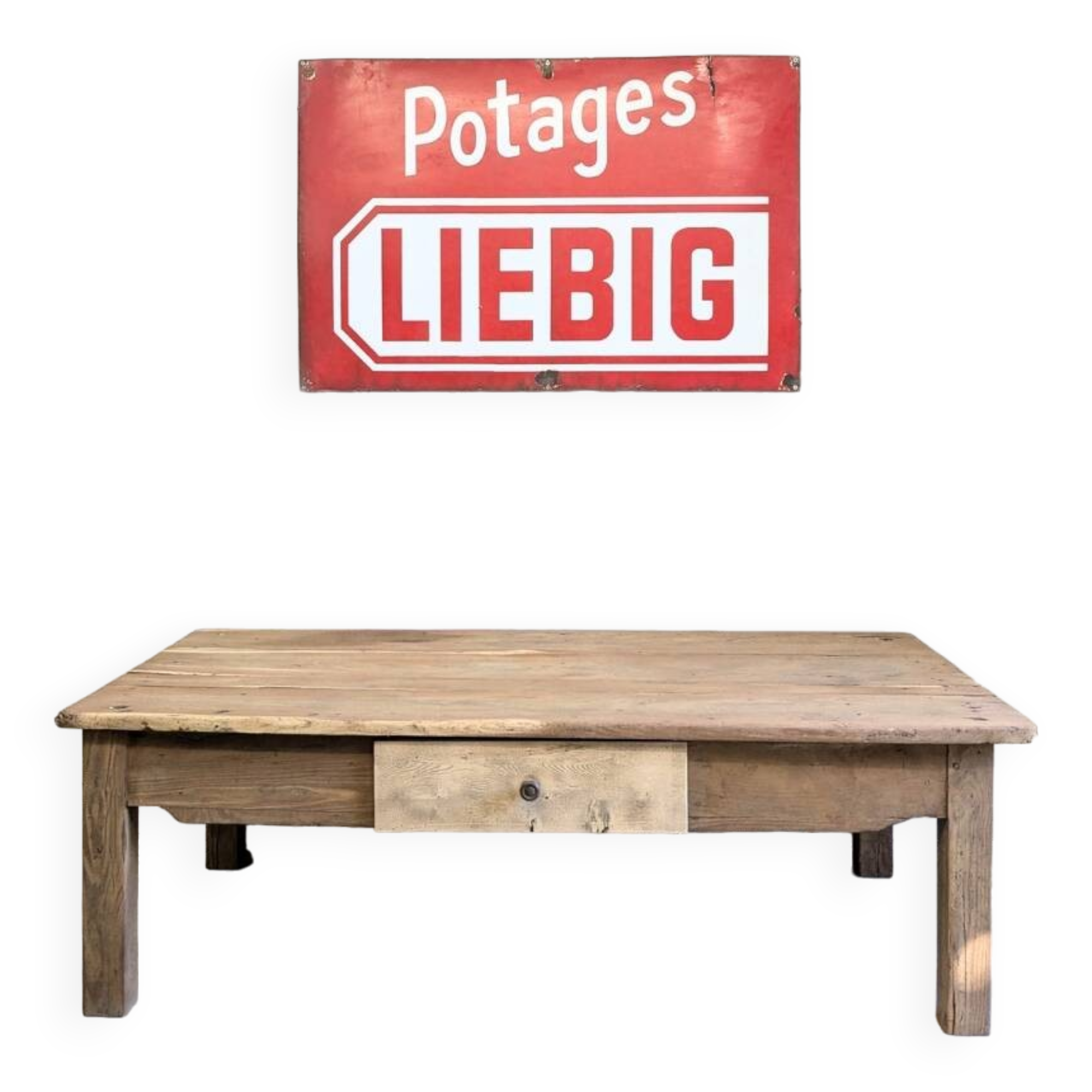 Vintage Farmhouse Coffee Table Raw Wood