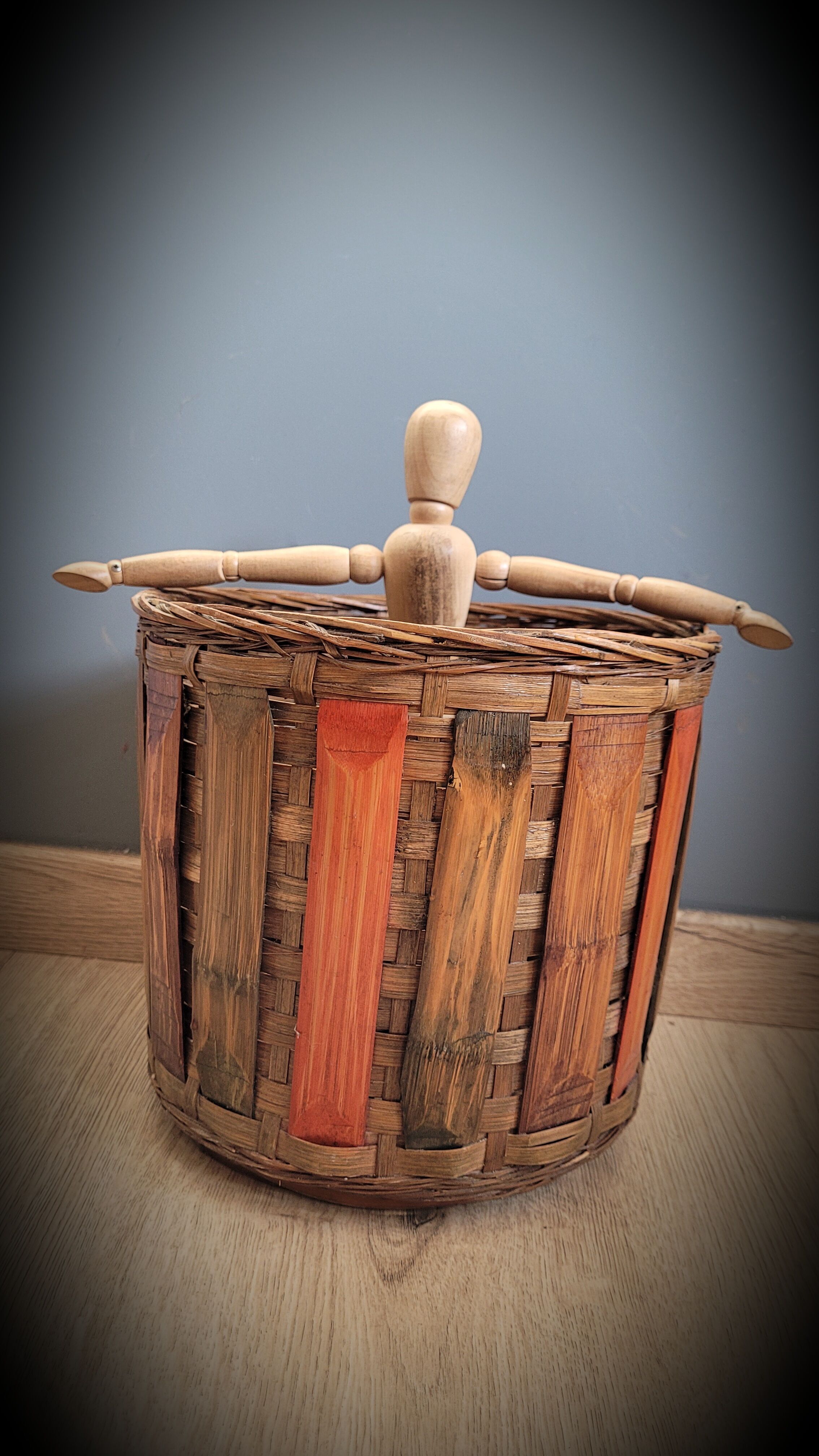 Wooden rattan basket