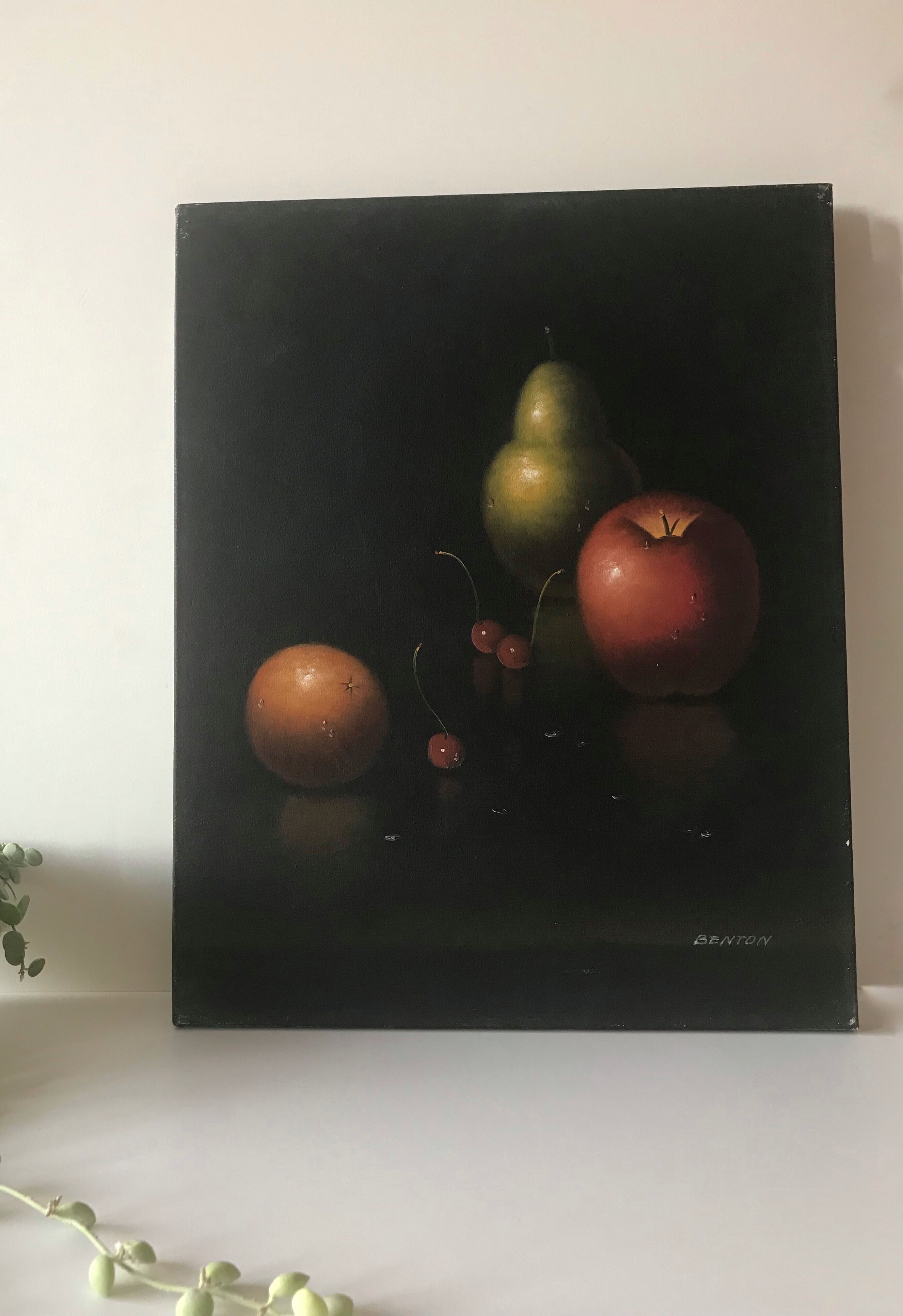 Still life fruit on black background